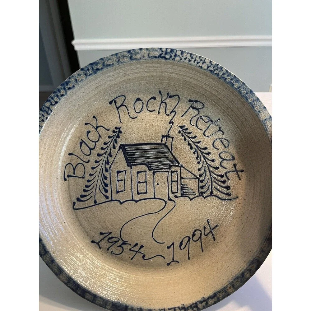 Vintage Eldreth Pottery Salt Glaze Blue Gray Pie Dish “Black Rock Retreat